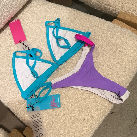 NWT! Oneone Swimwear Small XS Triangle Bikini Bikini Set Strappy Color block - Picture 4 of 7